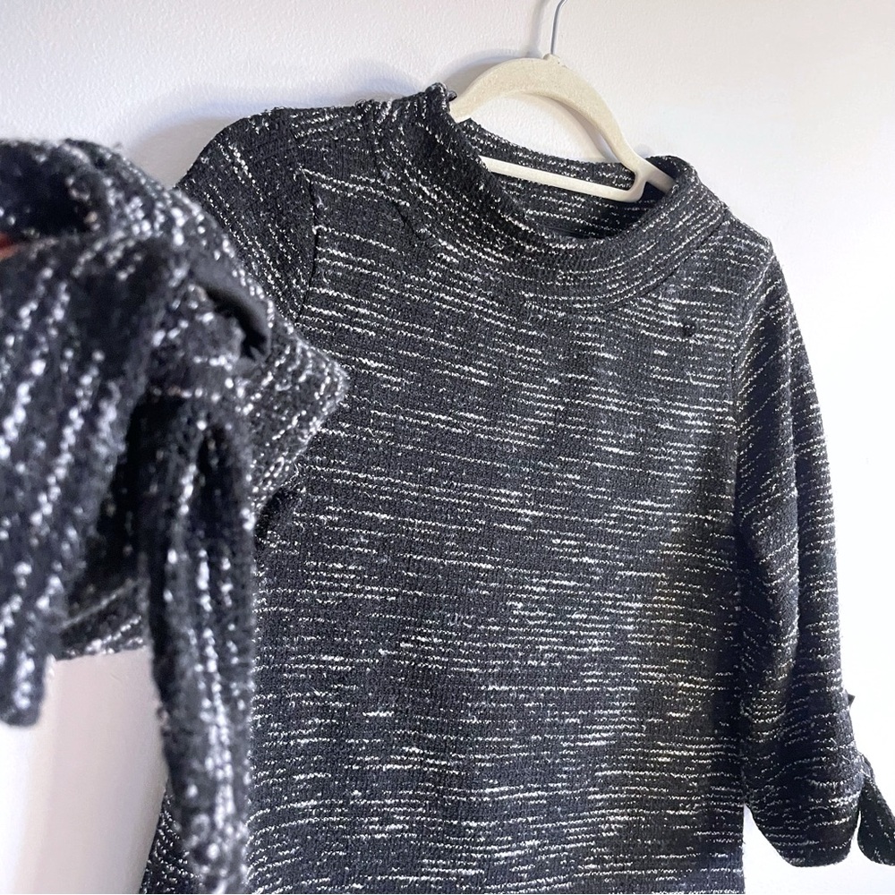 Vince Camuto Black and White Knit Top with 3/4 Sleeves and Mock Neck